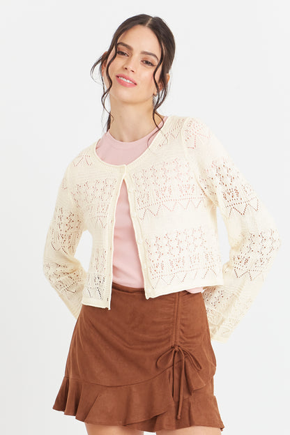 Cárdigan Tipo Crochet Hilo Blanco