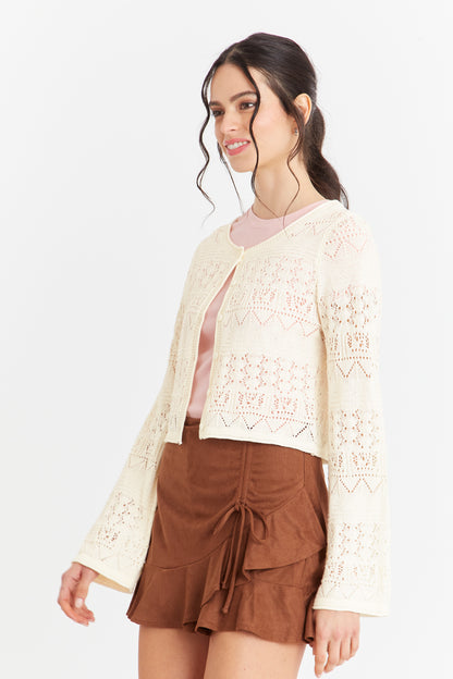 Cárdigan Tipo Crochet Hilo Blanco