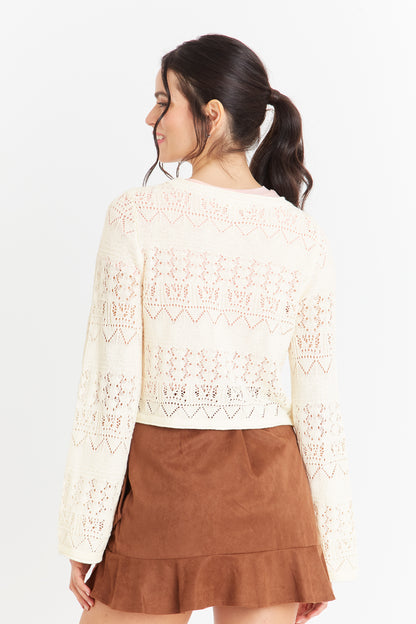 Cárdigan Tipo Crochet Hilo Blanco