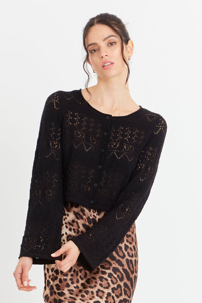 Cárdigan Tipo Crochet Hilo Negro