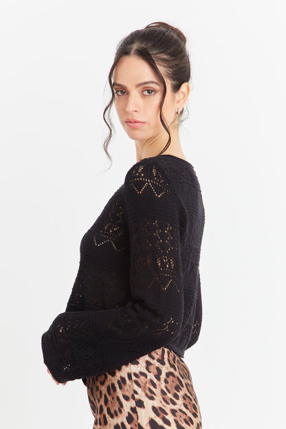 Cárdigan Tipo Crochet Hilo Negro