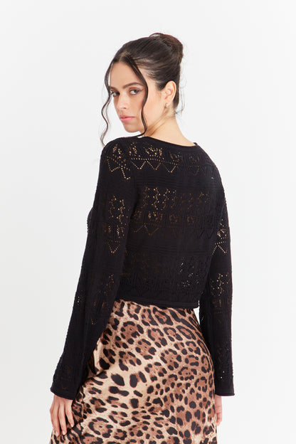 Cárdigan Tipo Crochet Hilo Negro