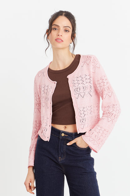 Cárdigan Tipo Crochet Hilo Rosado