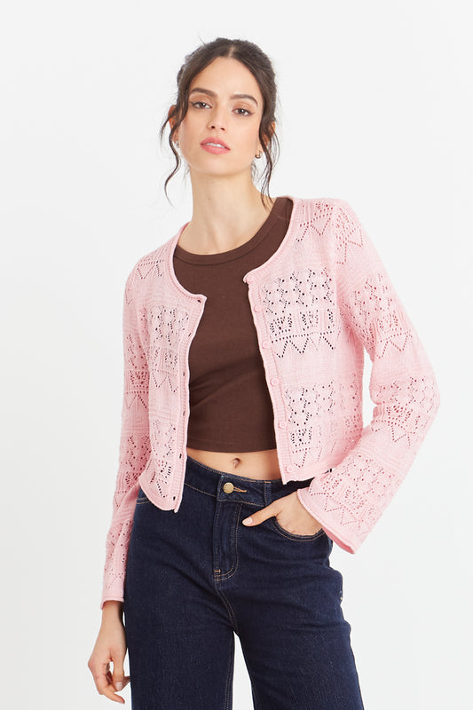 Cárdigan Tipo Crochet Hilo Rosado