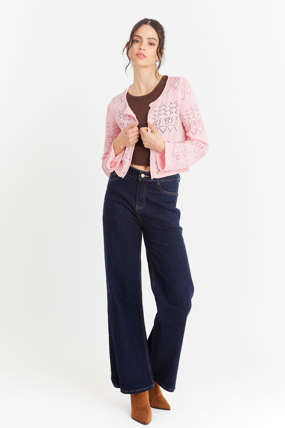 Cárdigan Tipo Crochet Hilo Rosado