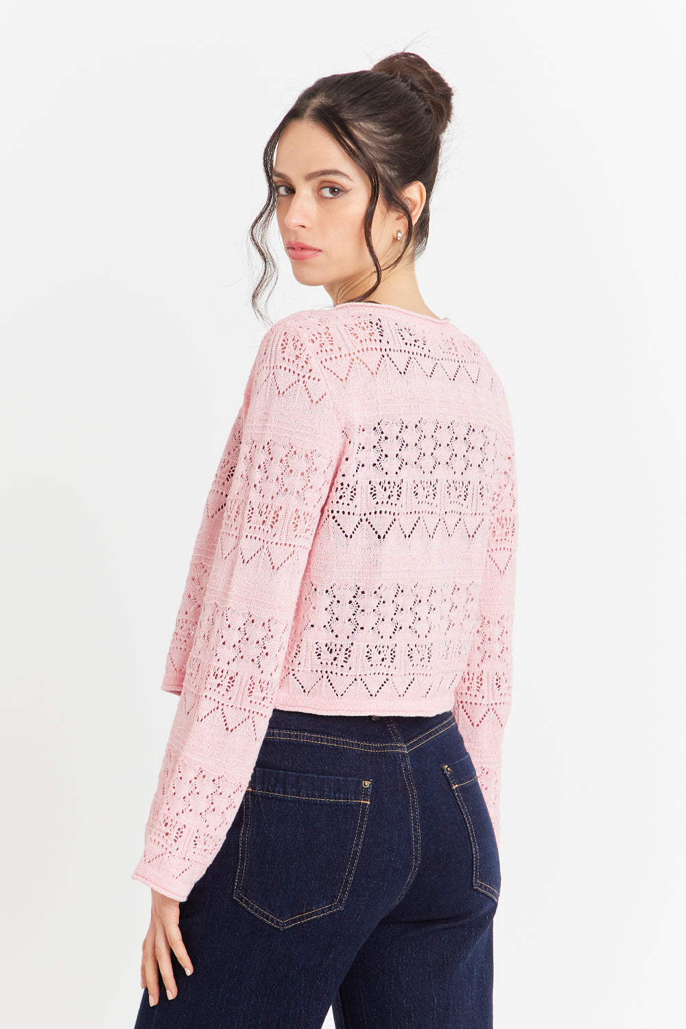 Cárdigan Tipo Crochet Hilo Rosado