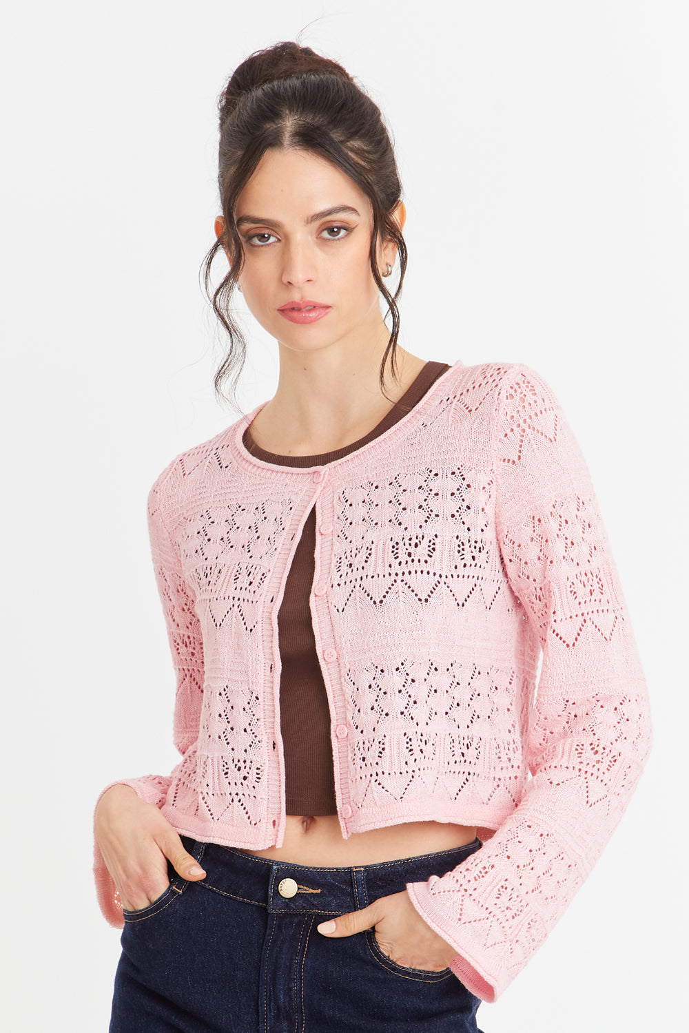 Cárdigan Tipo Crochet Hilo Rosado