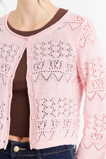 Cárdigan Tipo Crochet Hilo Rosado