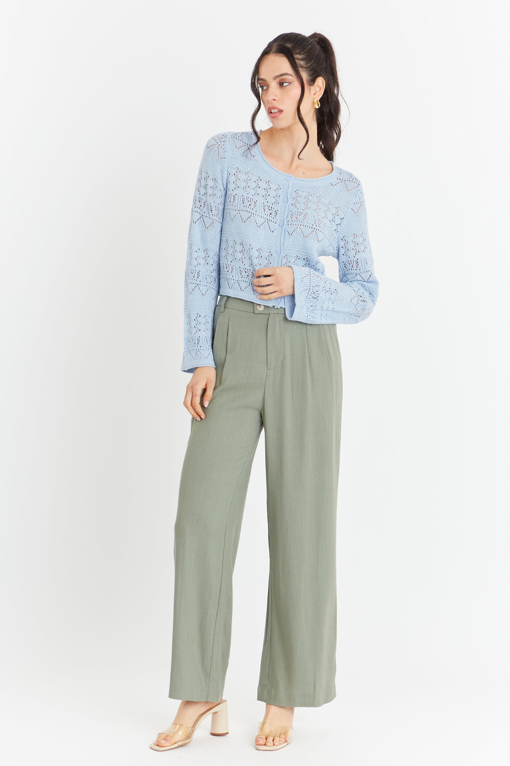 Cárdigan Tipo Crochet Hilo Celeste