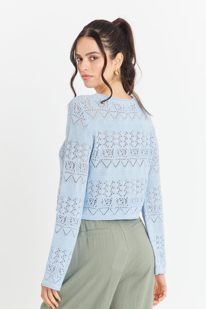 Cárdigan Tipo Crochet Hilo Celeste