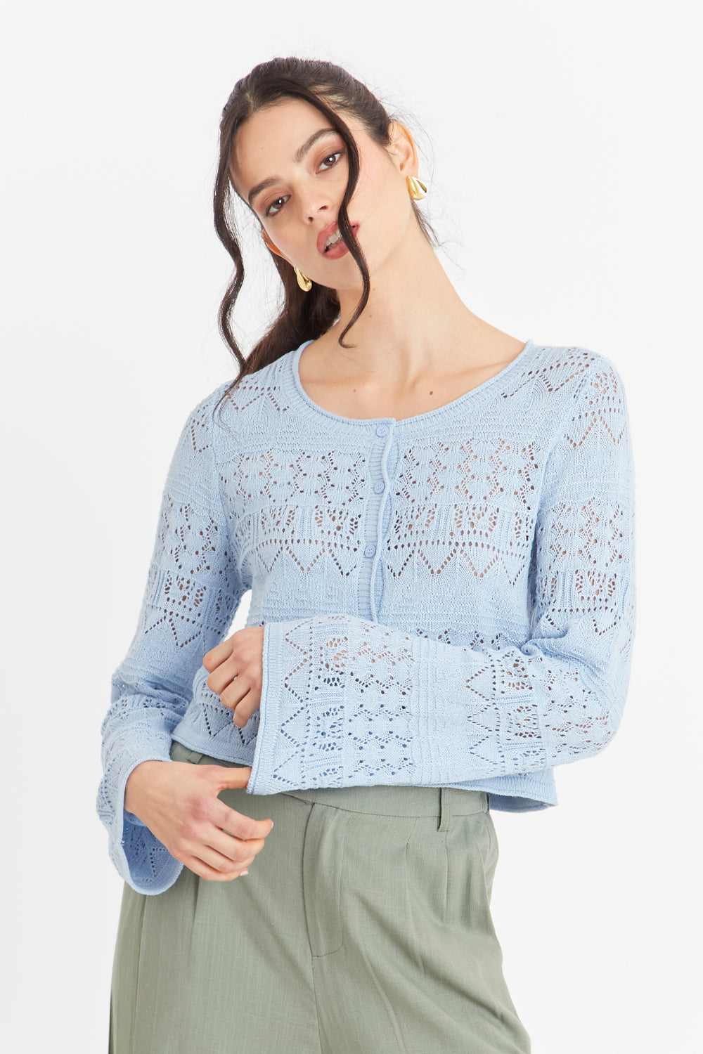 Cárdigan Tipo Crochet Hilo Celeste