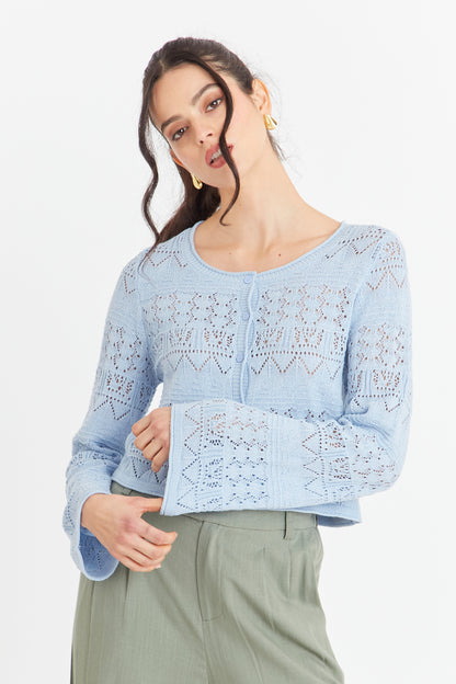 Cárdigan Tipo Crochet Hilo Celeste
