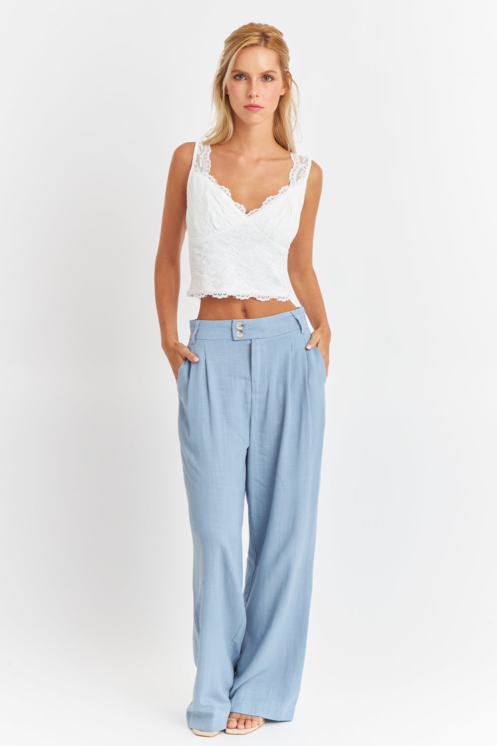 Top Encaje Escote V Blanco