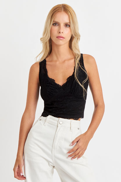Top Encaje Escote V Negro