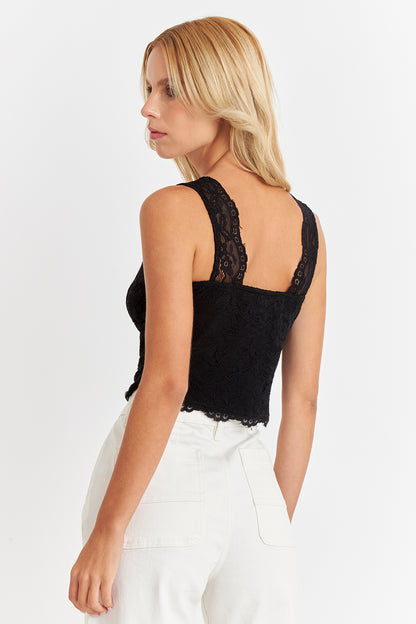 Top Encaje Escote V Negro