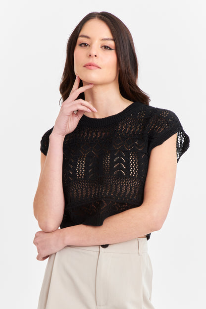 Polera Tejida Fantasia Negro