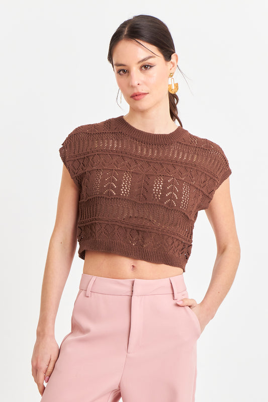 Polera Tejida Fantasia Café