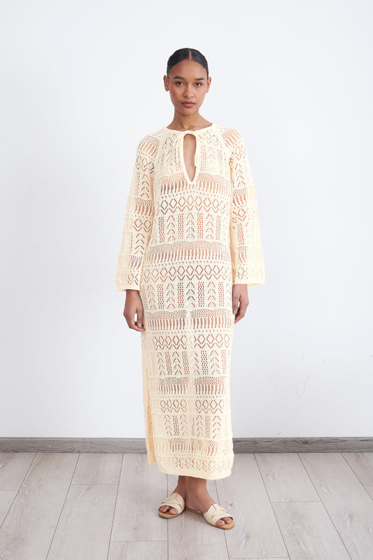 Vestido Largo Tejido Beige