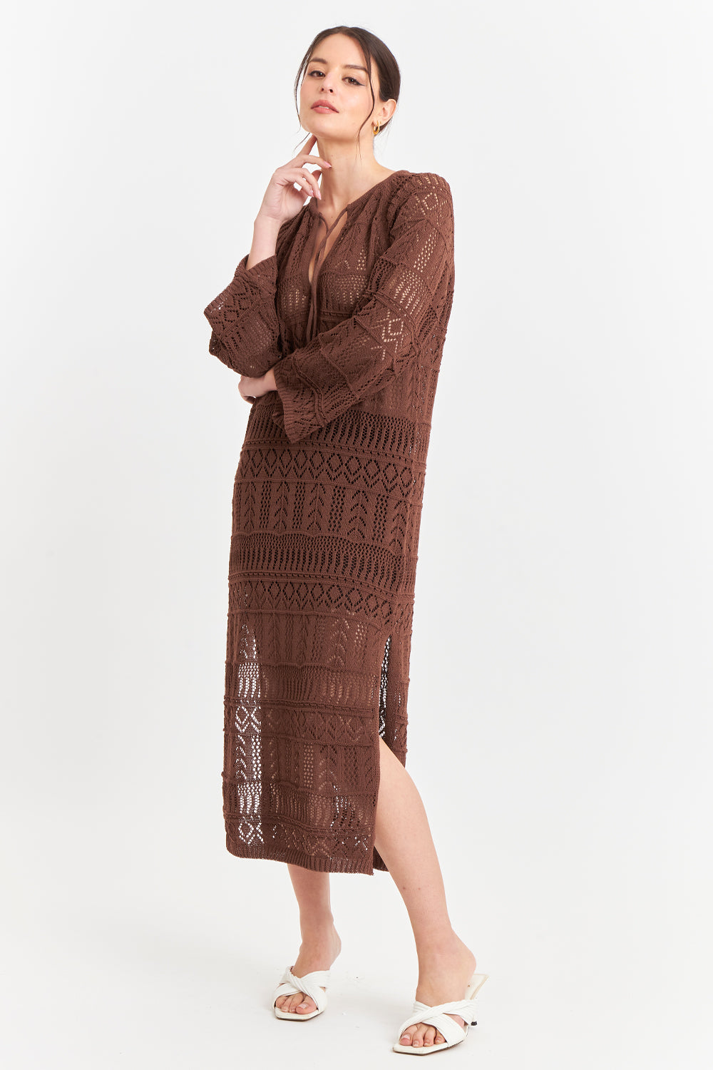 Vestido Largo Tejido Café