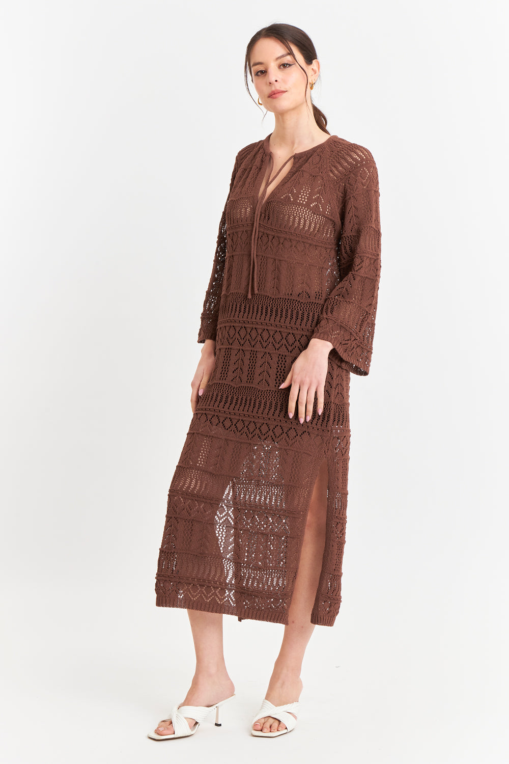 Vestido Largo Tejido Café