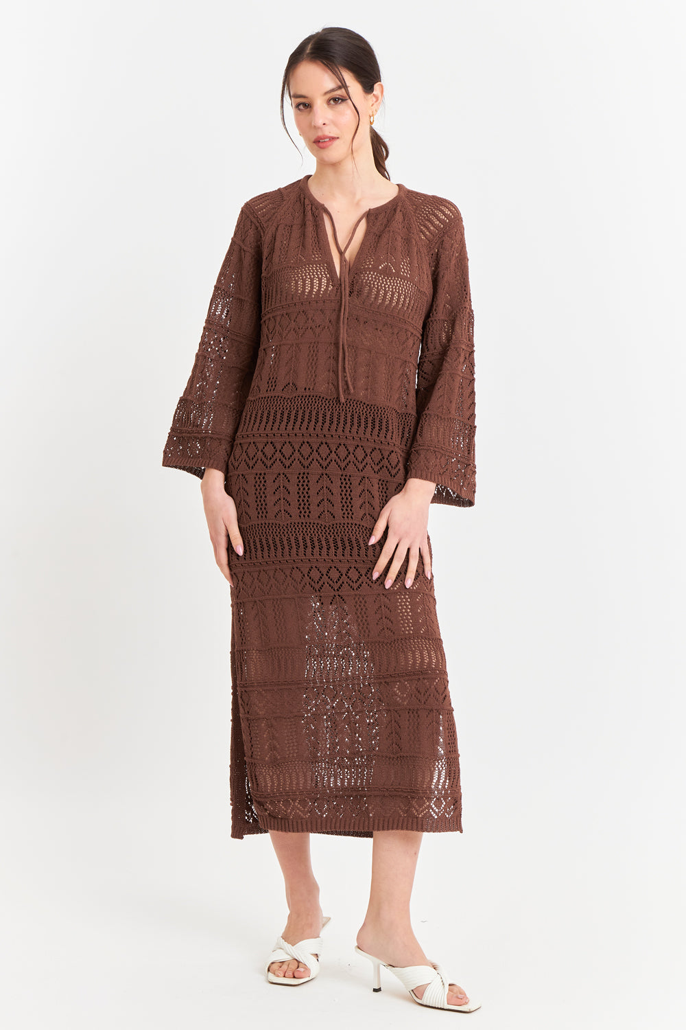 Vestido Largo Tejido Café