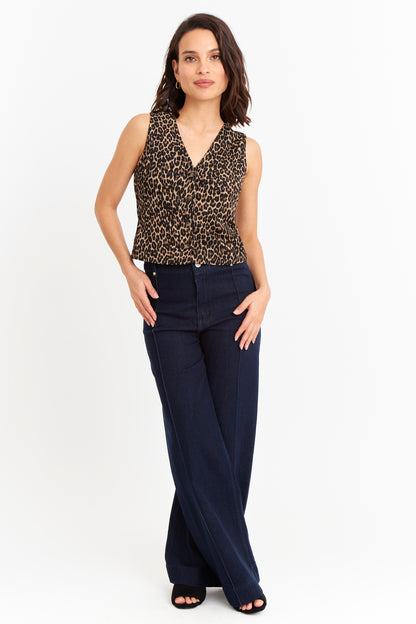 Gilet Tipo Crepé Animal Print Café