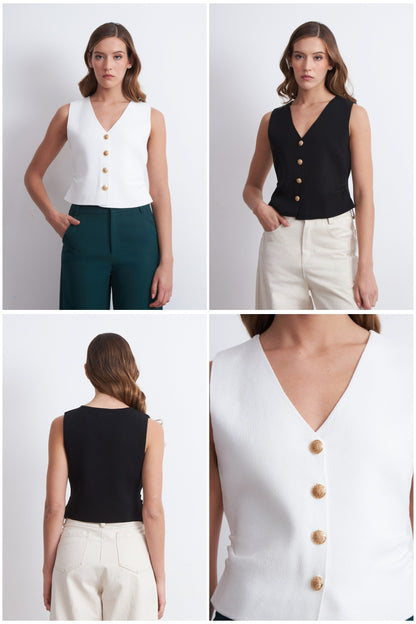 Gilet con Drapeado Lateral Negro
