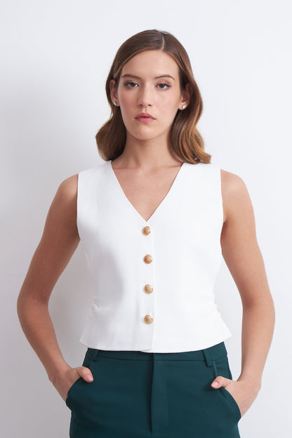 Gilet con Drapeado Lateral Blanco
