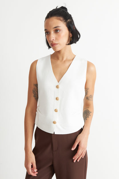 Gilet con Drapeado Lateral Blanco