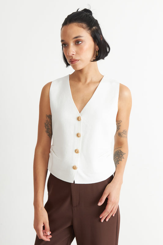 Gilet con Drapeado Lateral Blanco