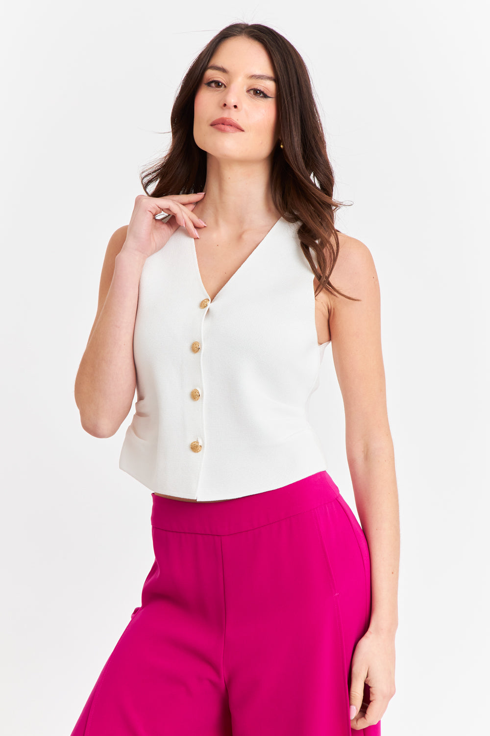 Gilet con Drapeado Lateral Blanco