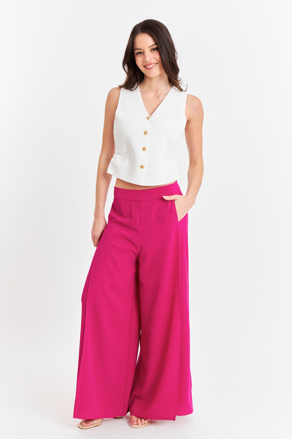 Gilet con Drapeado Lateral Blanco