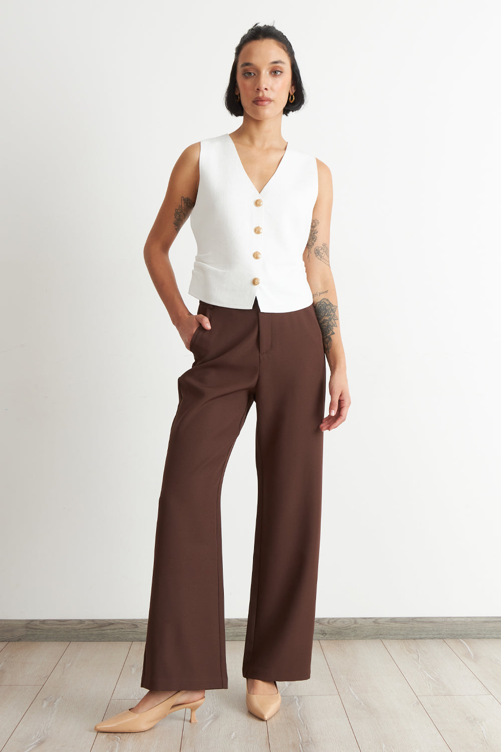 Gilet con Drapeado Lateral Blanco