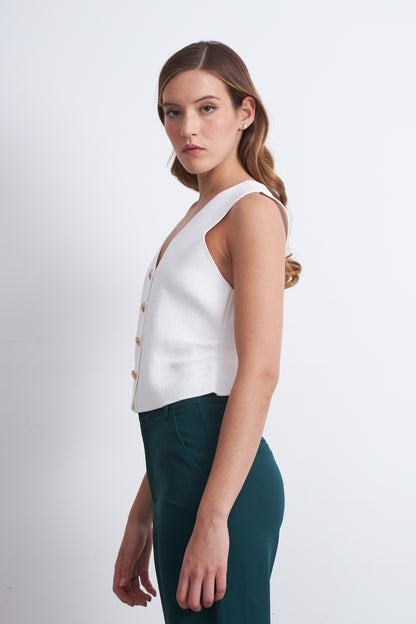 Gilet con Drapeado Lateral Blanco
