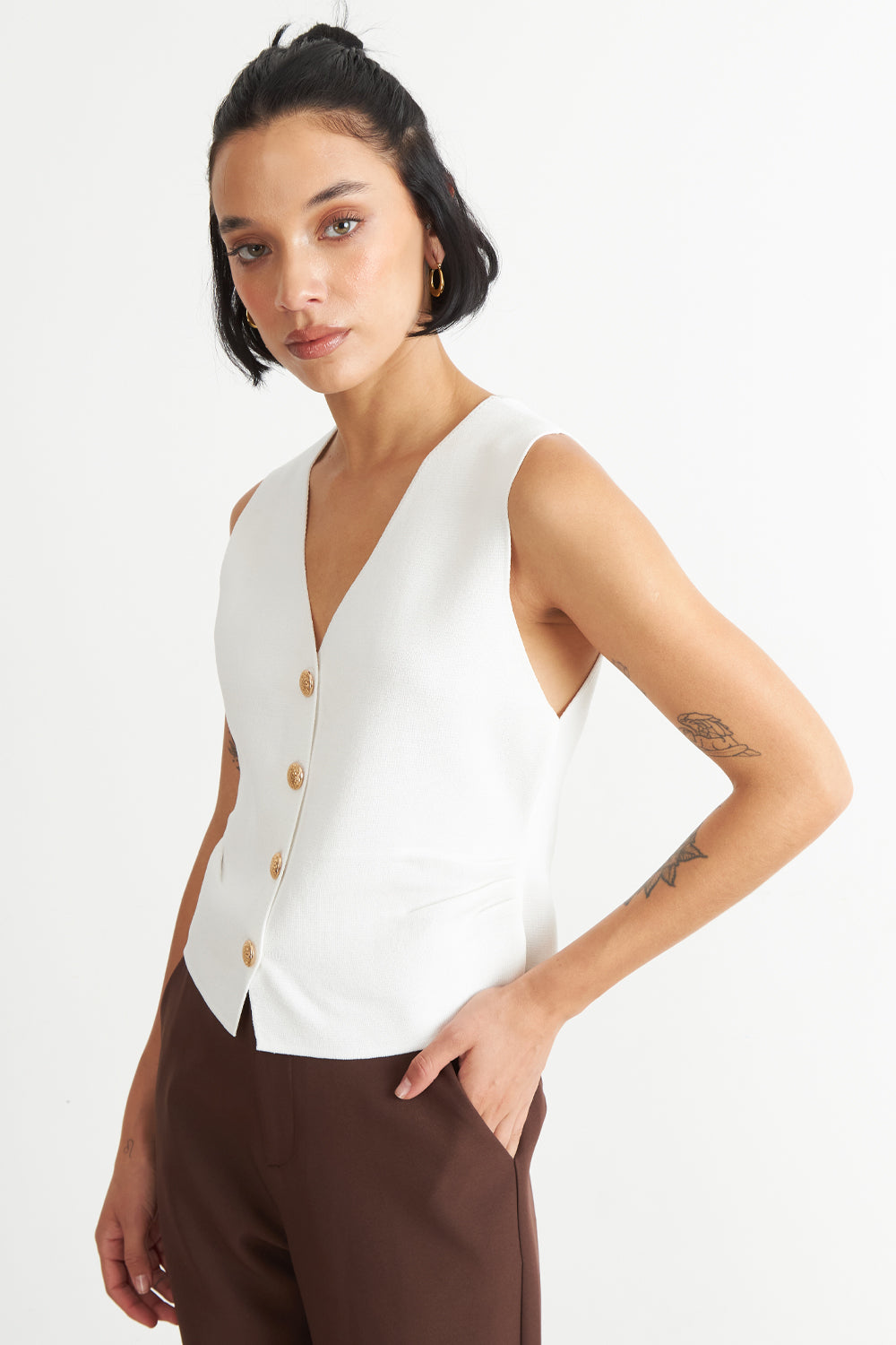 Gilet con Drapeado Lateral Blanco