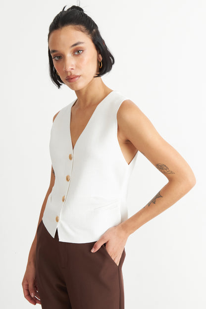 Gilet con Drapeado Lateral Blanco