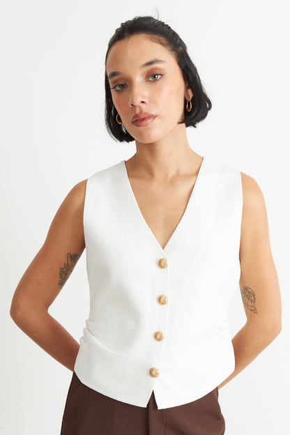 Gilet con Drapeado Lateral Blanco