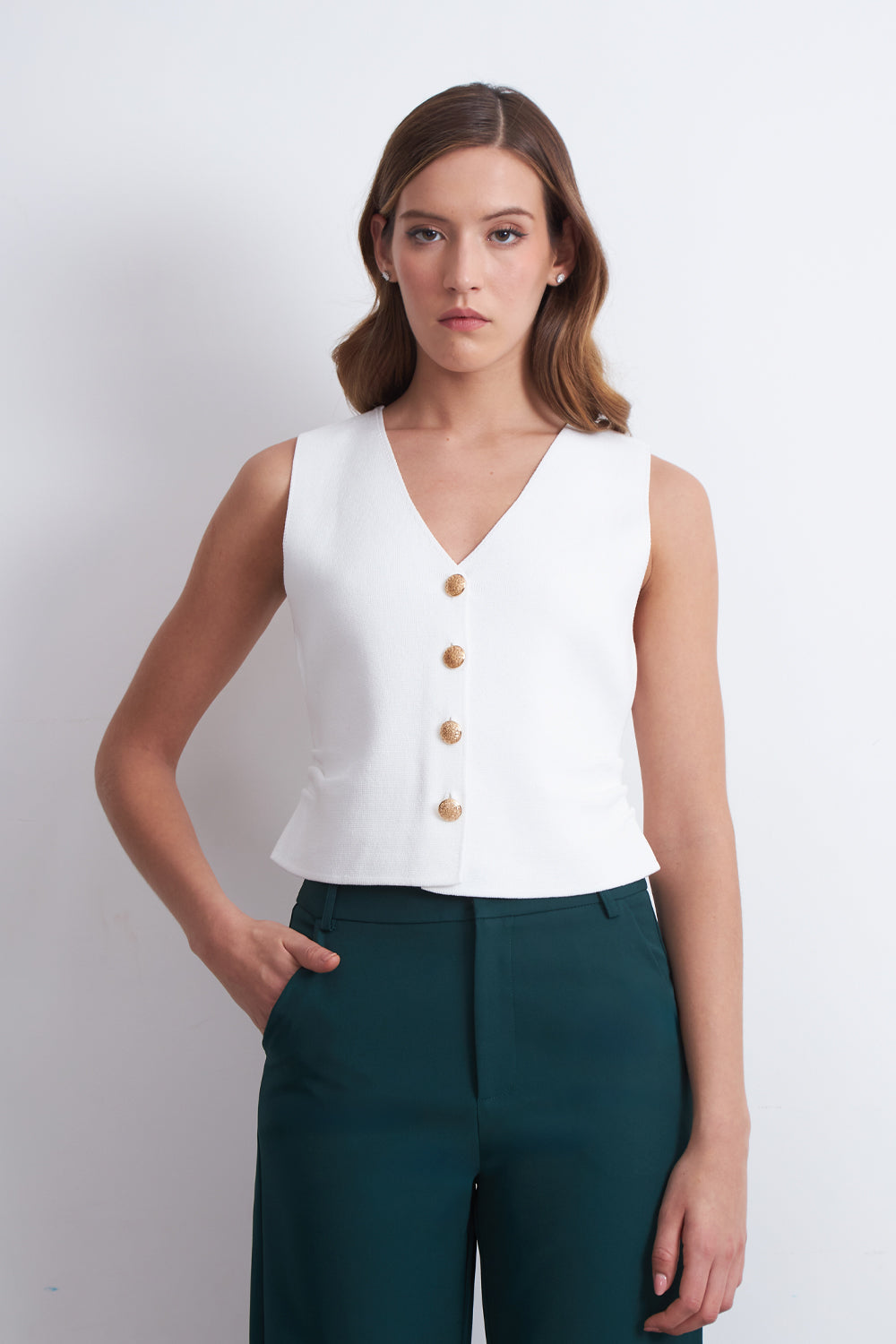 Gilet con Drapeado Lateral Blanco