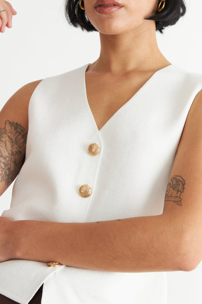 Gilet con Drapeado Lateral Blanco