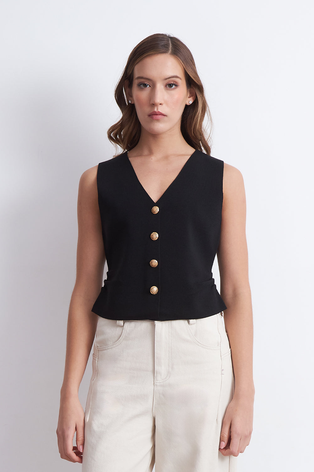 Gilet con Drapeado Lateral Negro
