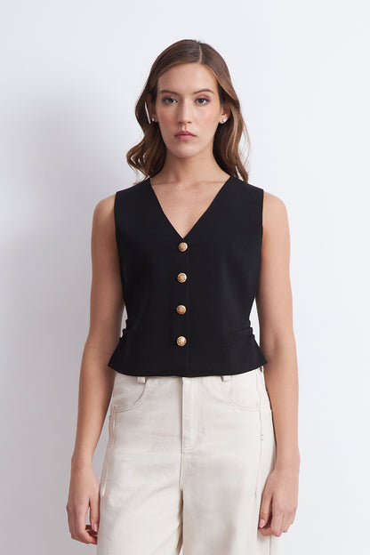 Gilet con Drapeado Lateral Negro