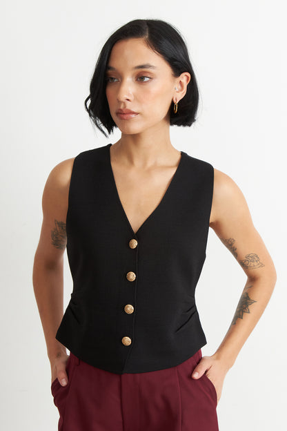 Gilet con Drapeado Lateral Negro