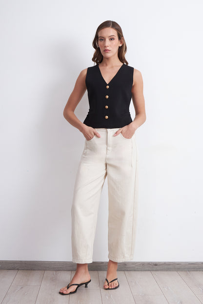 Gilet con Drapeado Lateral Negro