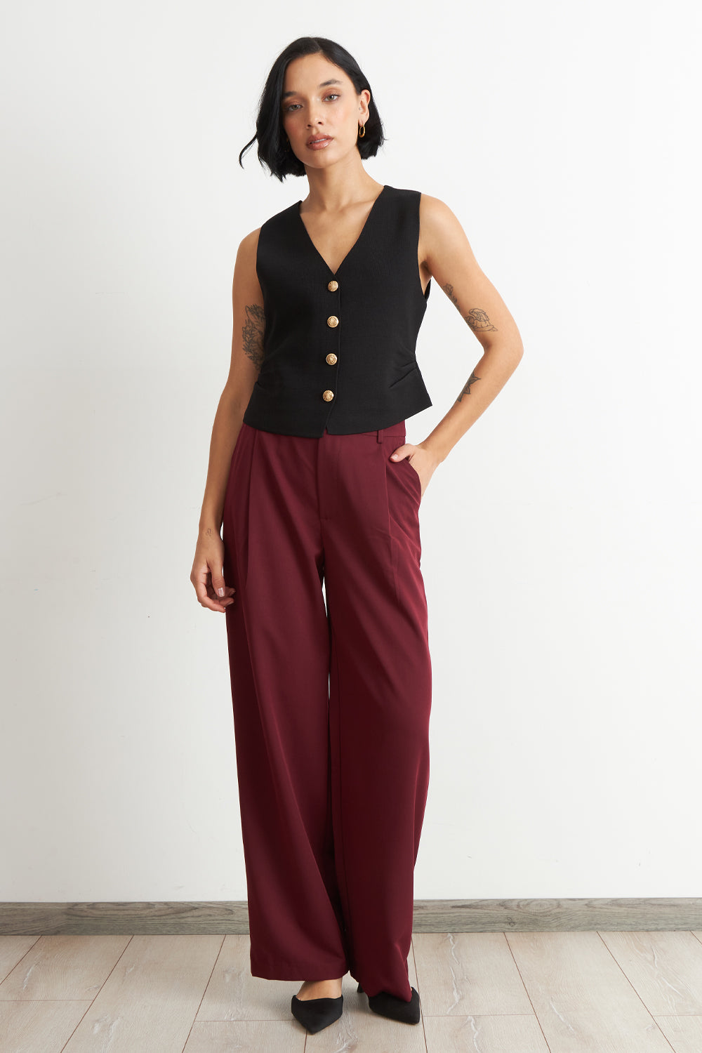 Gilet con Drapeado Lateral Negro