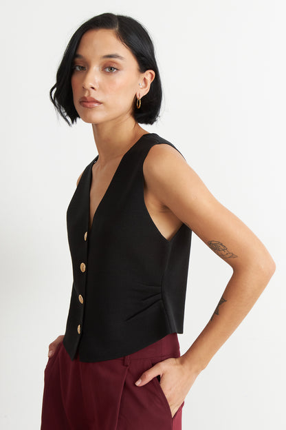 Gilet con Drapeado Lateral Negro