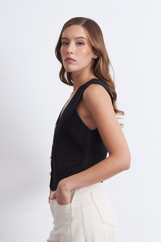 Gilet con Drapeado Lateral Negro
