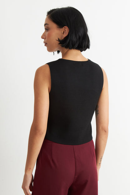 Gilet con Drapeado Lateral Negro