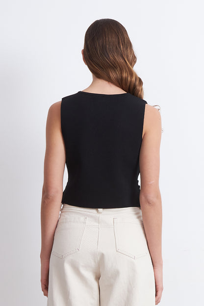 Gilet con Drapeado Lateral Negro
