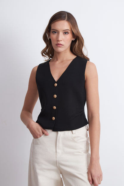 Gilet con Drapeado Lateral Negro