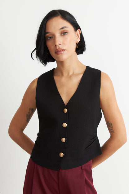 Gilet con Drapeado Lateral Negro